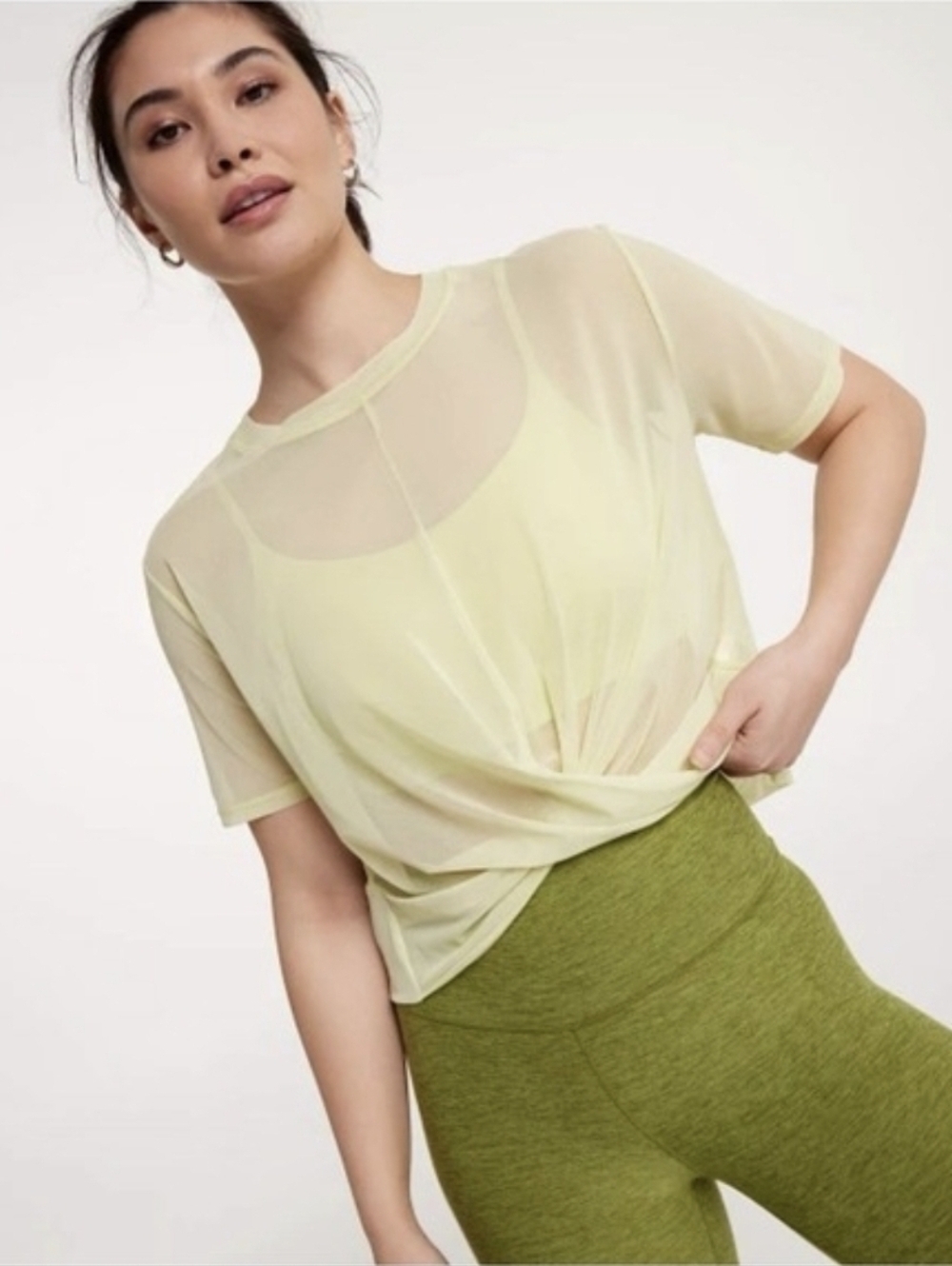 NWT CALIA Womens Twisted Mesh Tee Light Green Short Sleeve Rio Silhouette Size M